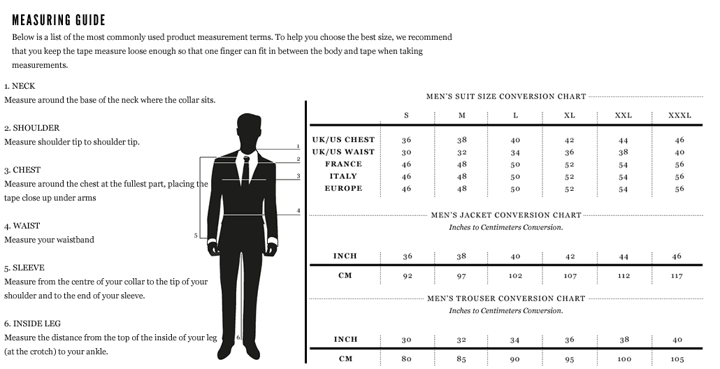 Size Guides - Anthony Formal Wear